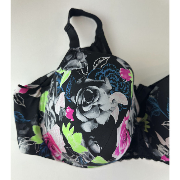 Torrid Curve 360 Back Smoothing Perfect T-Shirt Push-Up Bra Floral Black 50D - Picture 6 of 7